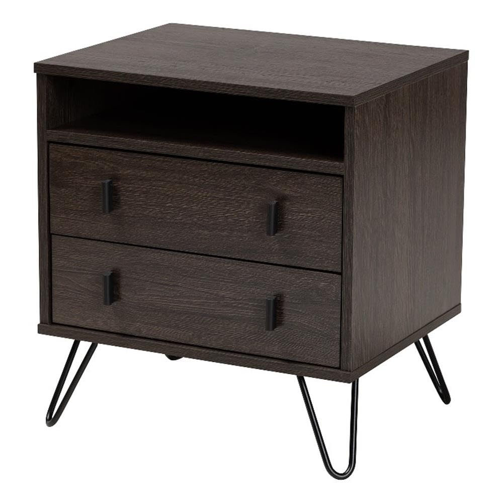 Baxton Studio Glover Modern and Contemporary Dark Brown Finished Wood and Rose Gold-Tone Finished Metal 2-Drawer Nightstand